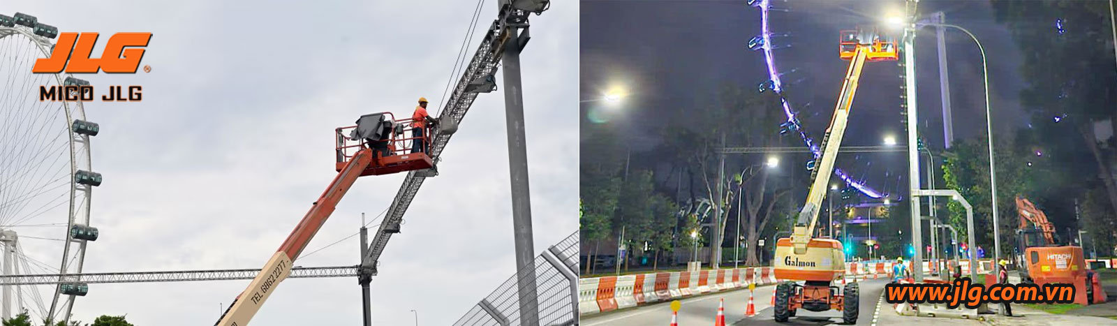 Công nhân đang bảo trì đèn pha trước ngày diễn ra Giải đua xe Công thức 1