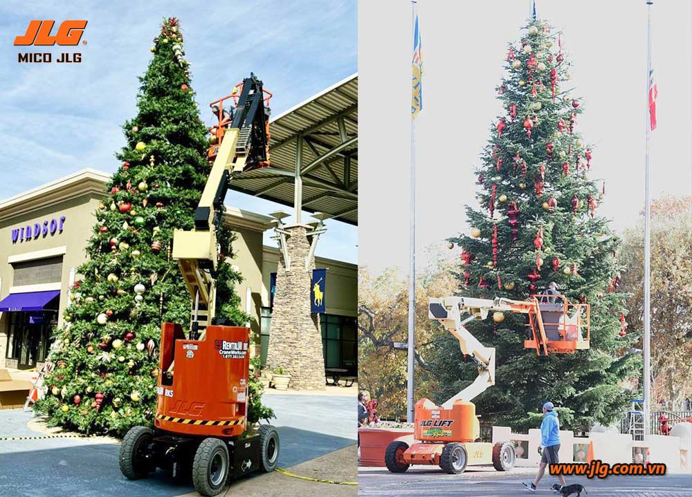 Xe nâng người boom lift JLG cần gấp khúc trang trí cây thông Noel